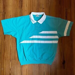 Lavon vintage 90s teal white short sleeve polo SIZE‎ L